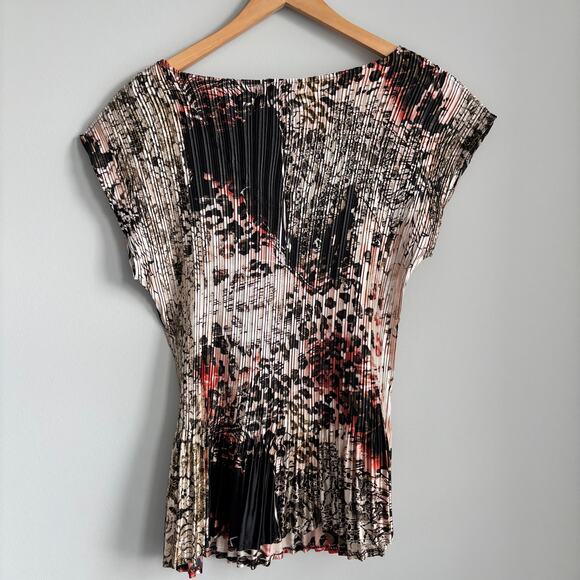 2000s Style DressBarn Accordion Pleat Blouse Short Sleeve Multi Color Size XL - Picture 5 of 8